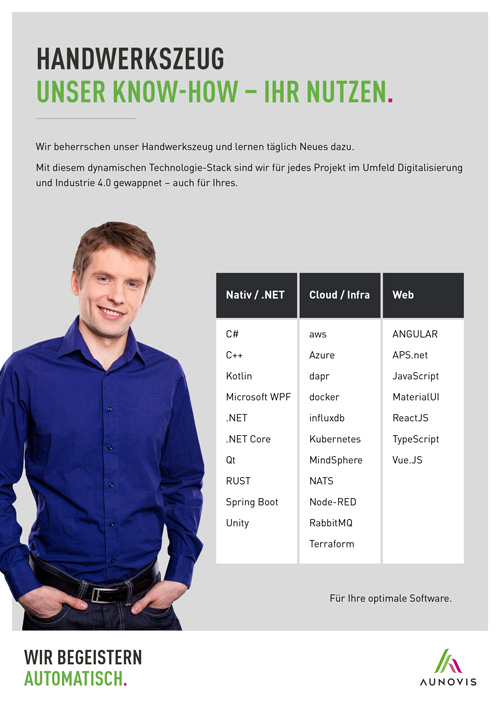 Das Handwerkszeug von AUNOVIS: unser Know-how als Technologie Stack